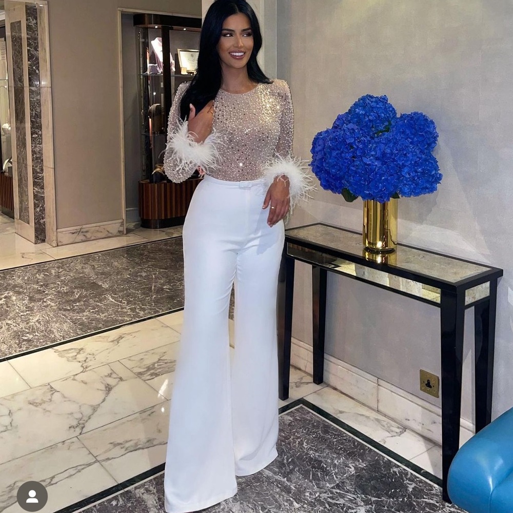 White bridal jumpsuit by Nadine Merabi - Picture 2 of 10